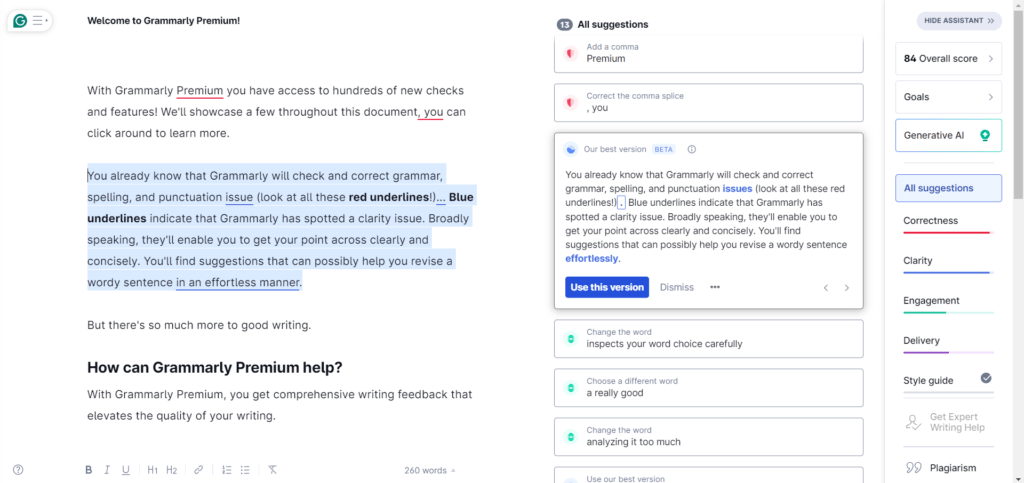 Grammarly editor screenshot