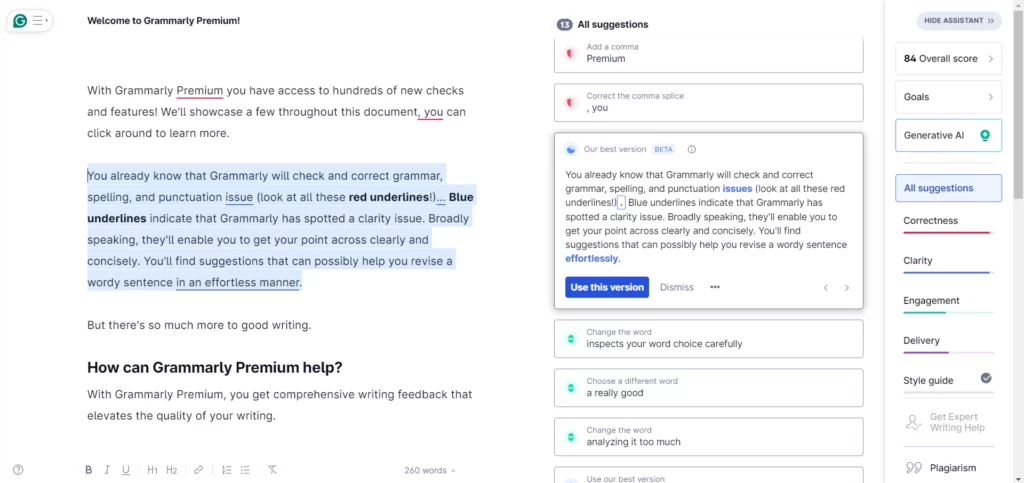 Grammarly editor screenshot